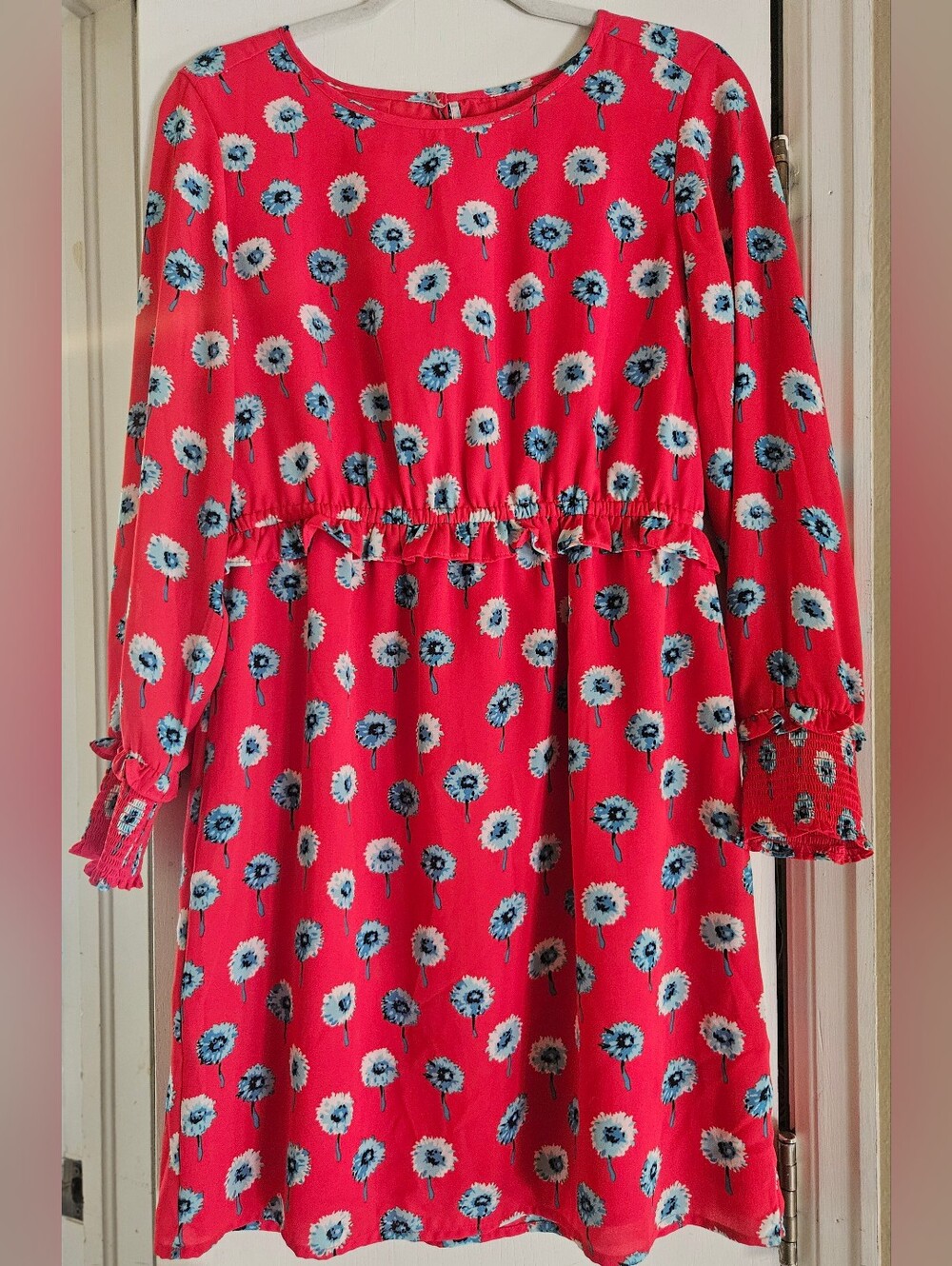 J.Crew Size 6 Coral Floral Long Sleeve Ruffle Dress